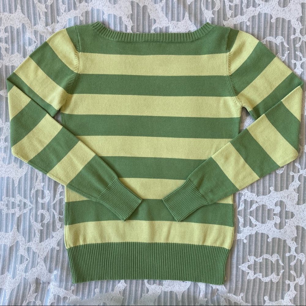 VTG Y2K Lemon Lime Striped Knit Boat Neck Long Sleeve 🍋 - Picture 3 of 5